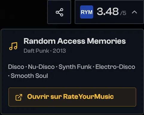 Note Rate Your Music ouverte sur une fiche album SensCritique